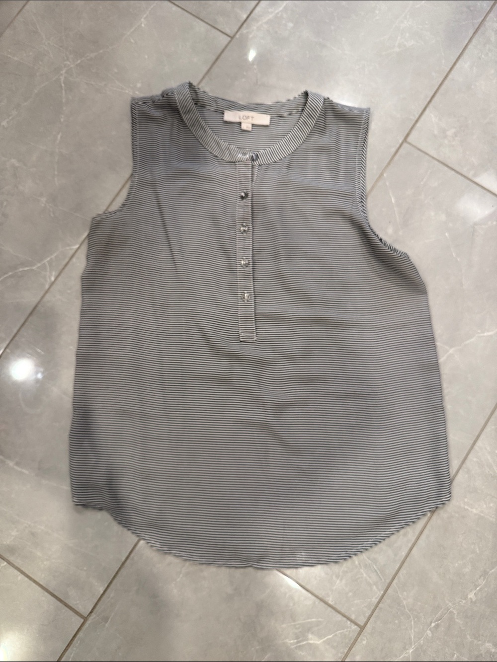 Loft, black and white pinstriped Henley top! Size small.